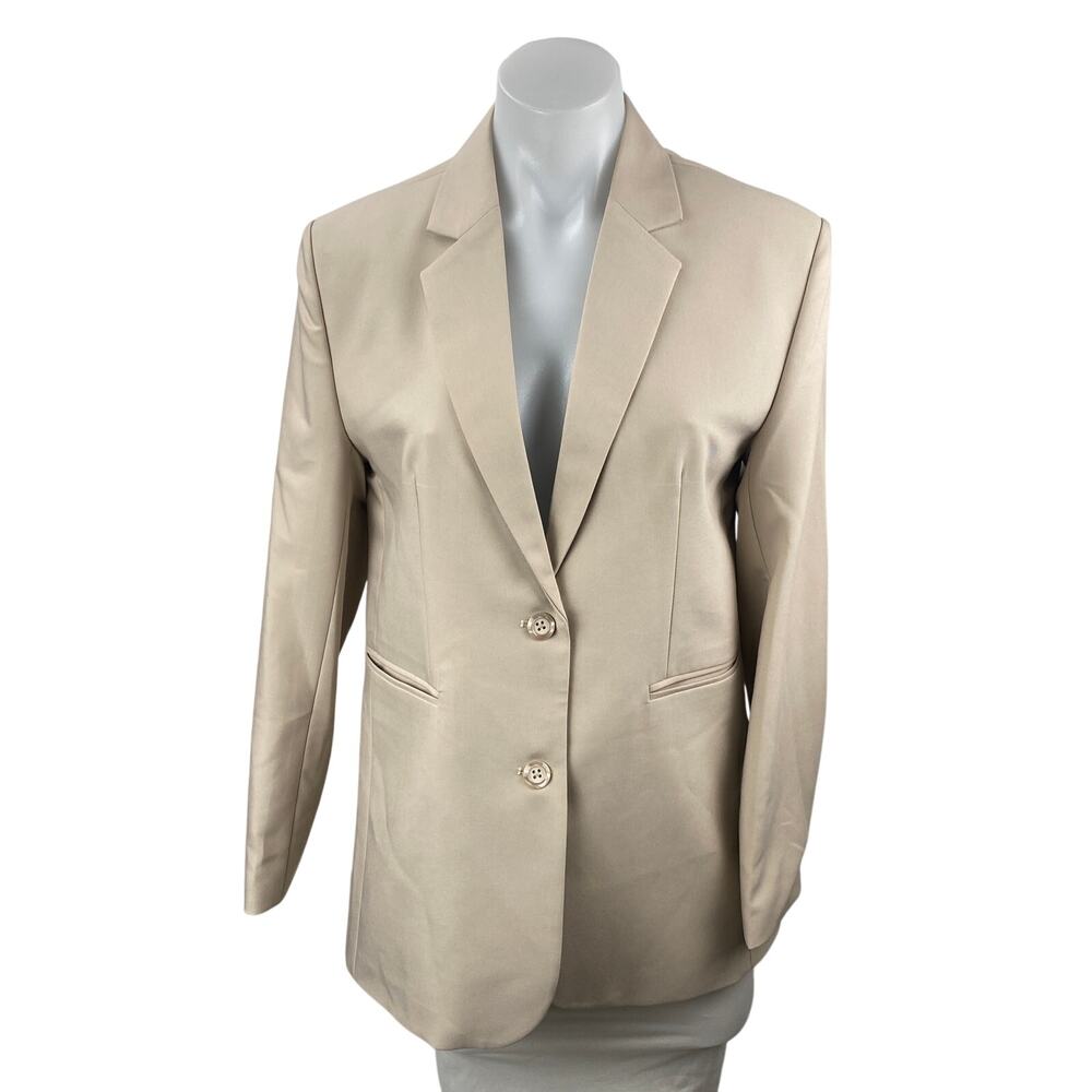 Women's Beige Notched Collar Long Sleeve Single Breasted Blazer Coat Jacket Sz S